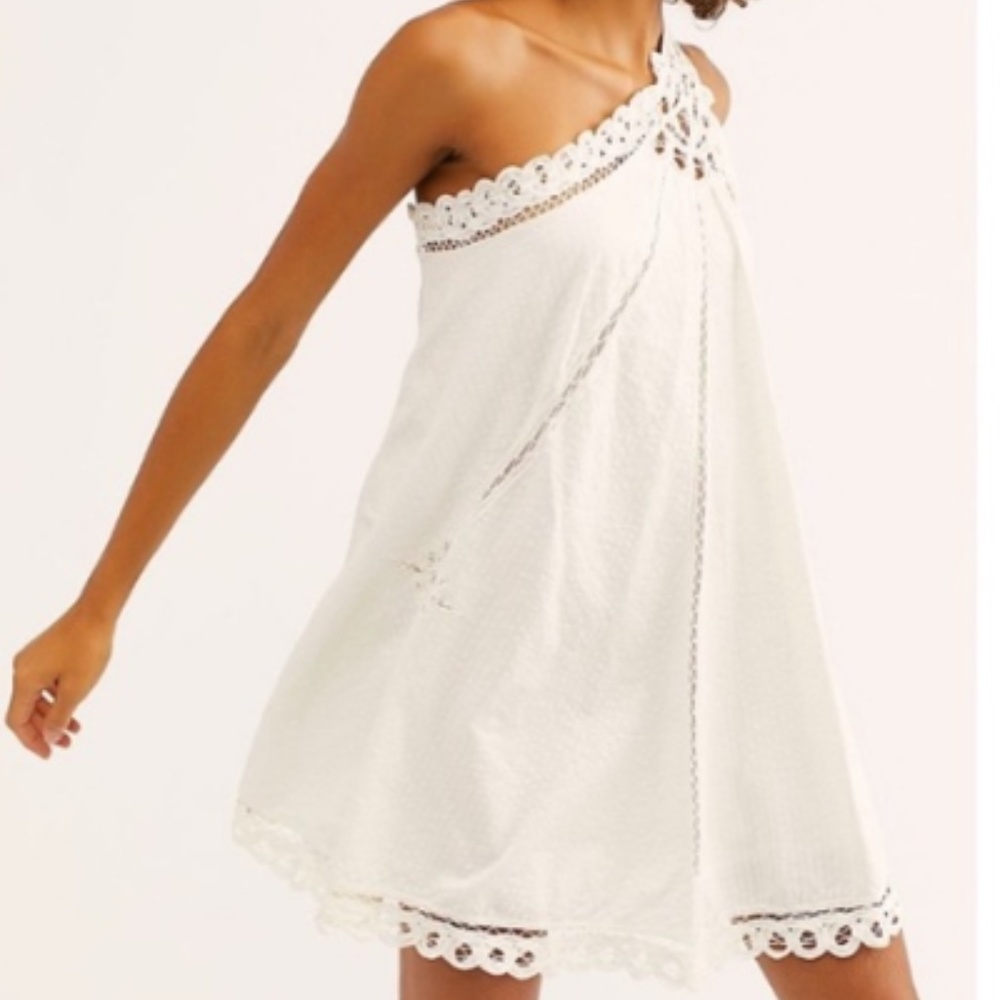FREE PEOPLE white lace one shoulder dress